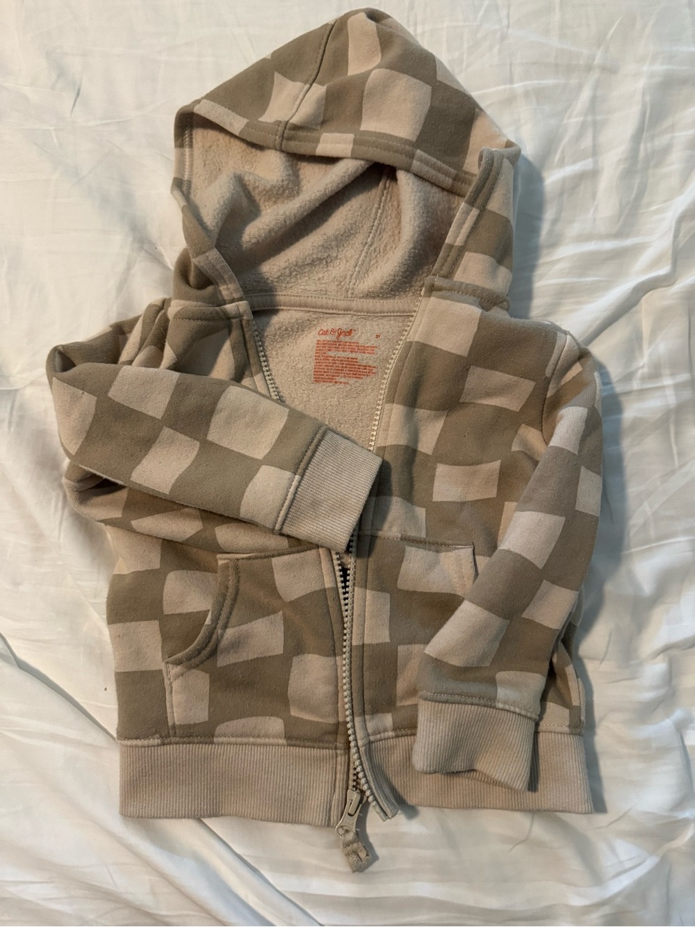 Carter's Beige Checkered Zip Hoodie for Kids 2T